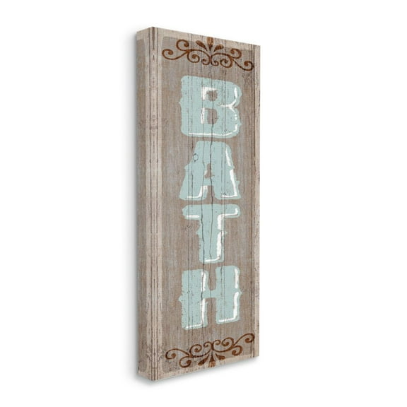 Stupell Industries Rustic Charm Bath Sign Blue Brown Family Bathroom Canvas Wall Art Design by Art Licensing Studio, 20" x 48"