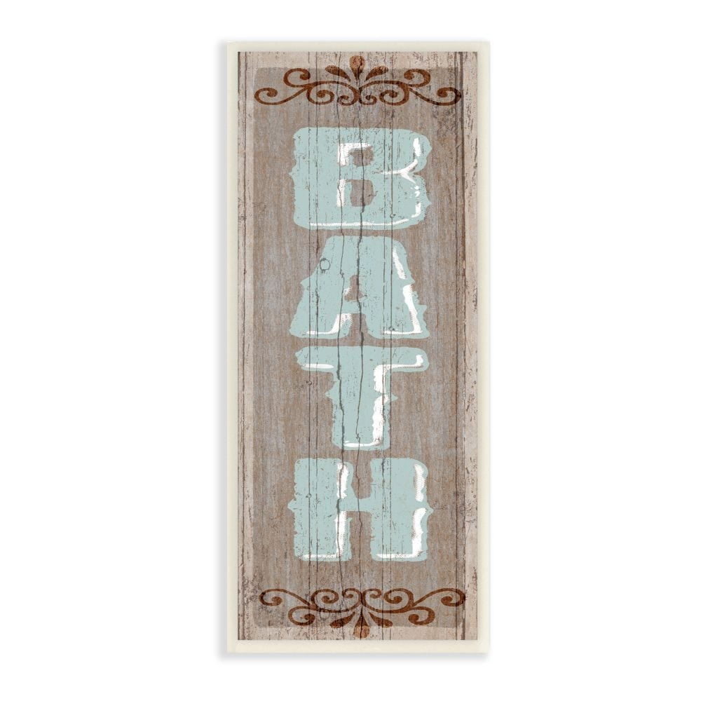 Rustic Charm Blue and Brown MDF Wood Bathroom Wall Plaque