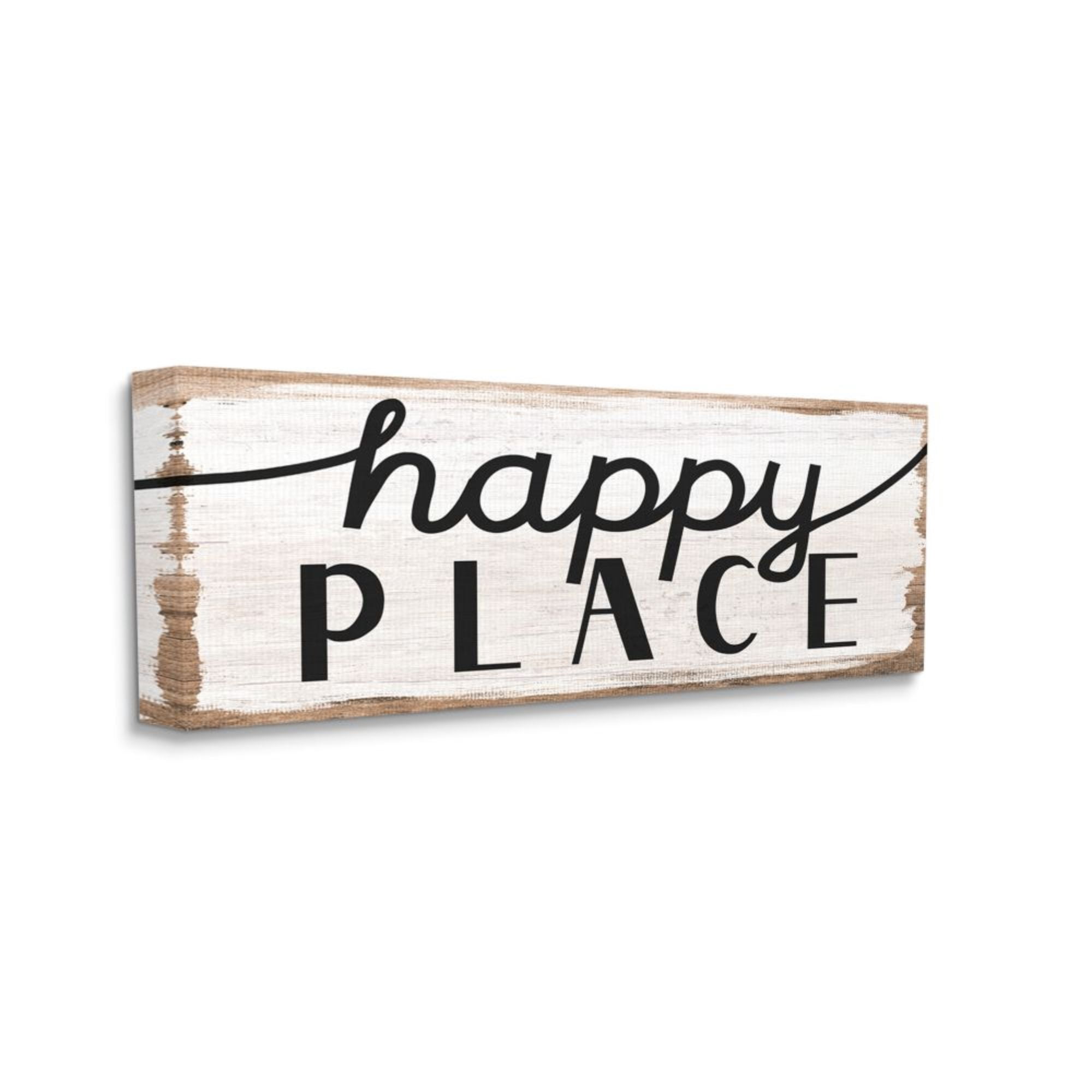 Stupell Industries Rustic Charm Happy Place Distressed Sign Design by Daphne Polselli, 20" x 48"