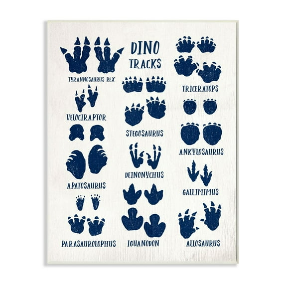 Stupell Industries Rustic Chart of Dinosaur Tracks Kid's Reptile Sign Graphic Art Unframed Art Print Wall Art, 10x15, by Daphne Polselli