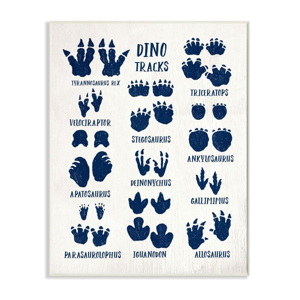 Stupell Industries Rustic Chart of Dinosaur Tracks Kid's Reptile Sign Wall Plaque Design by Daphne Polselli, 13" x 19"