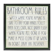 Stupell Industries Rustic Chic Bathroom Typography Painting Black Floater Framed Canvas Art Print Wall Art, 18 x 18