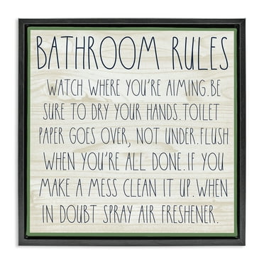 Stupell Industries Rustic Chic Bathroom Typography Painting Black Floater Framed Canvas Art Print Wall Art, 18 x 18