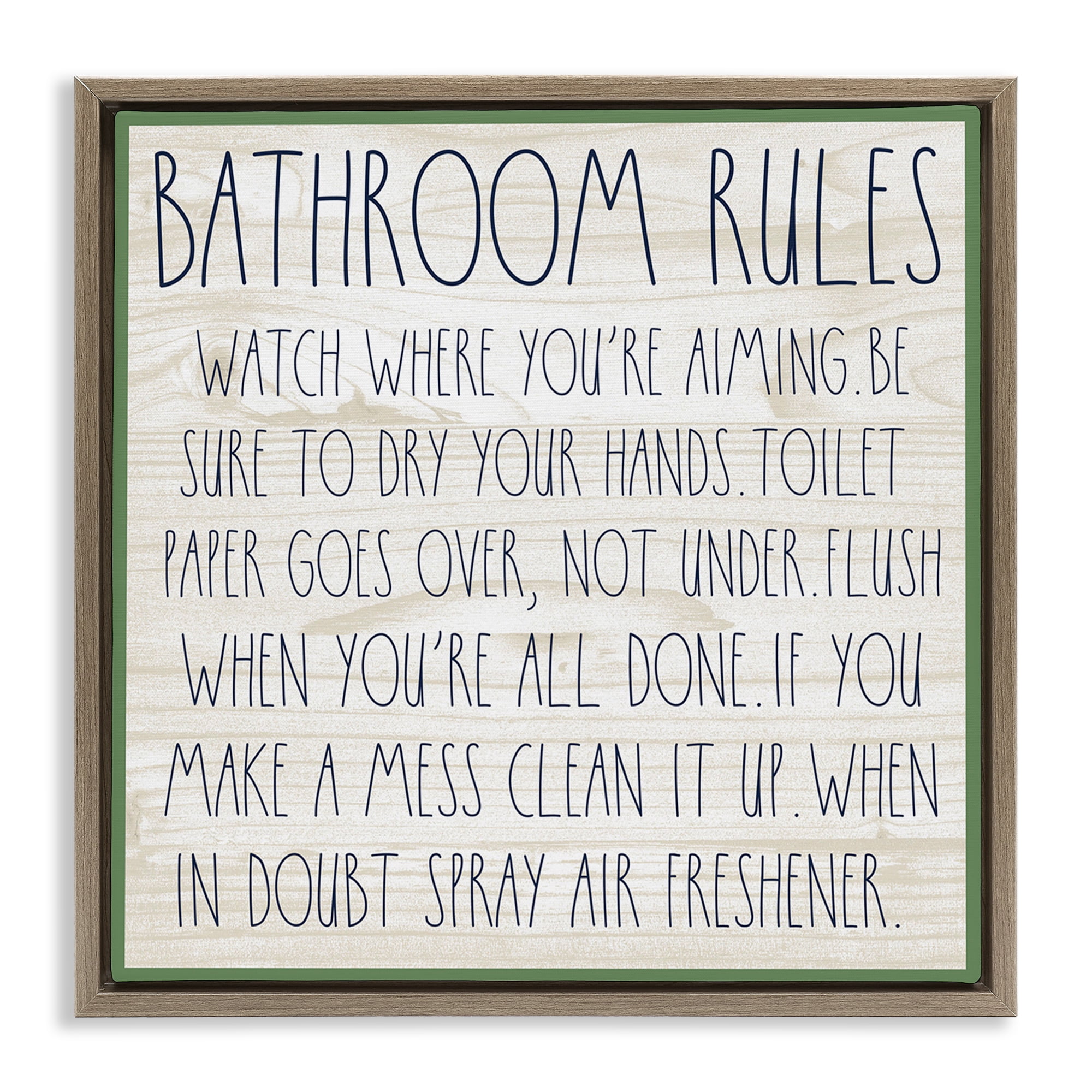 Stupell Industries Rustic Chic Bathroom Typography Painting Brown Floater Framed Canvas Art Print Wall Art, 18 x 18