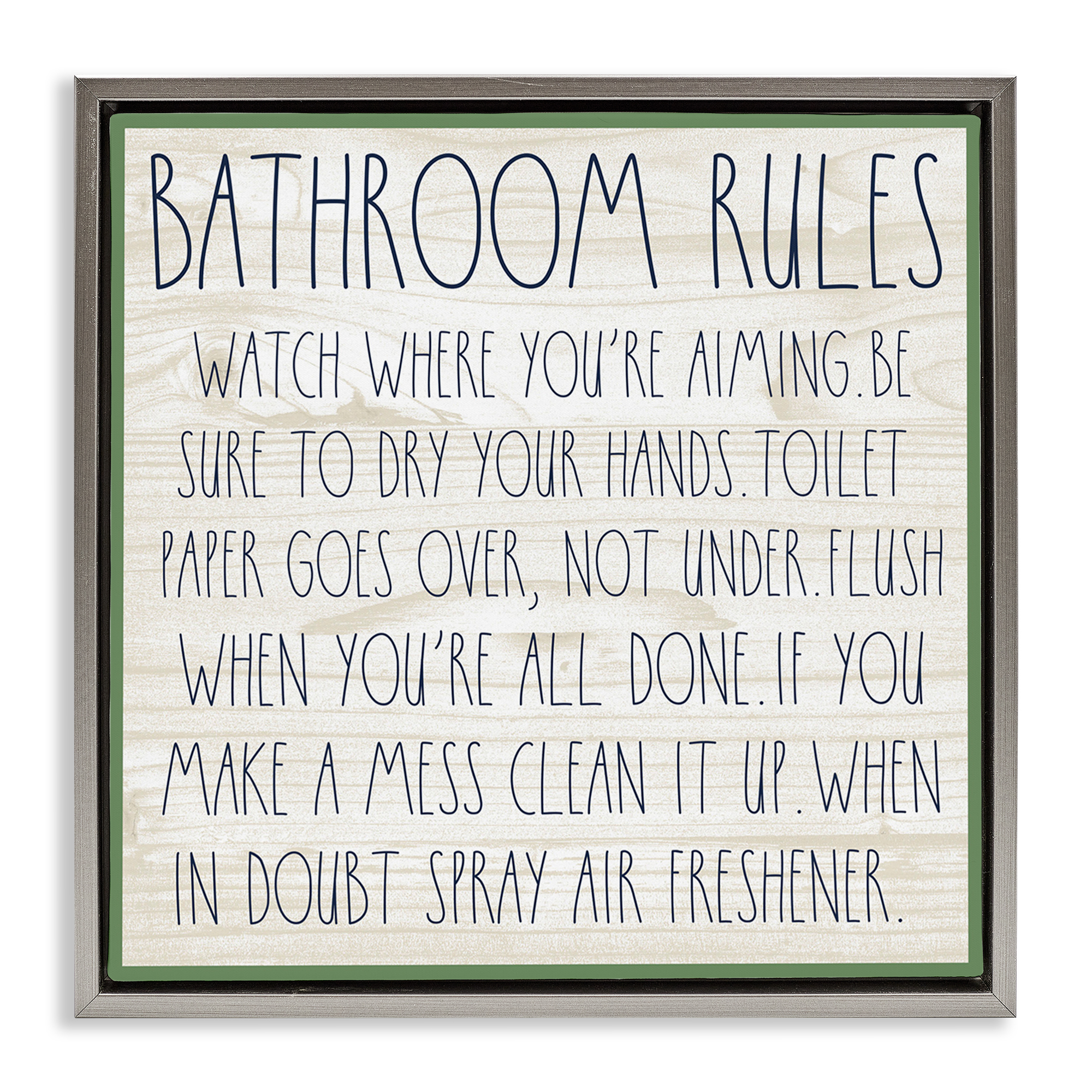 Stupell Industries Rustic Chic Bathroom Typography Painting Gray Floater Framed Canvas Art Print Wall Art, 18 x 18