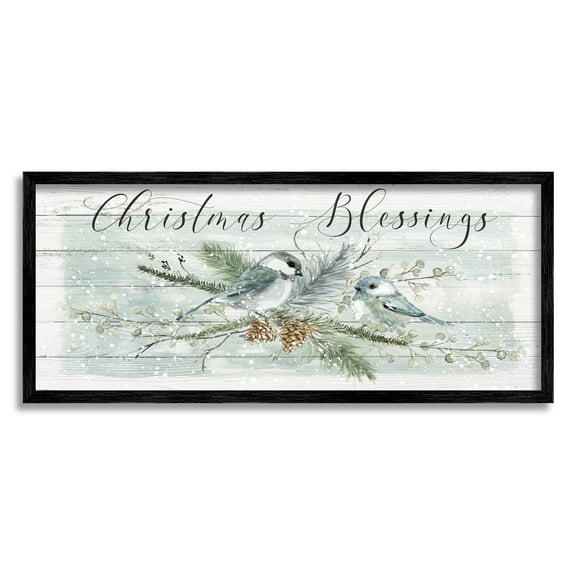 Stupell Industries Rustic Christmas Blessings Holiday Painting Black Framed Art Print Wall Art, 24 x 10