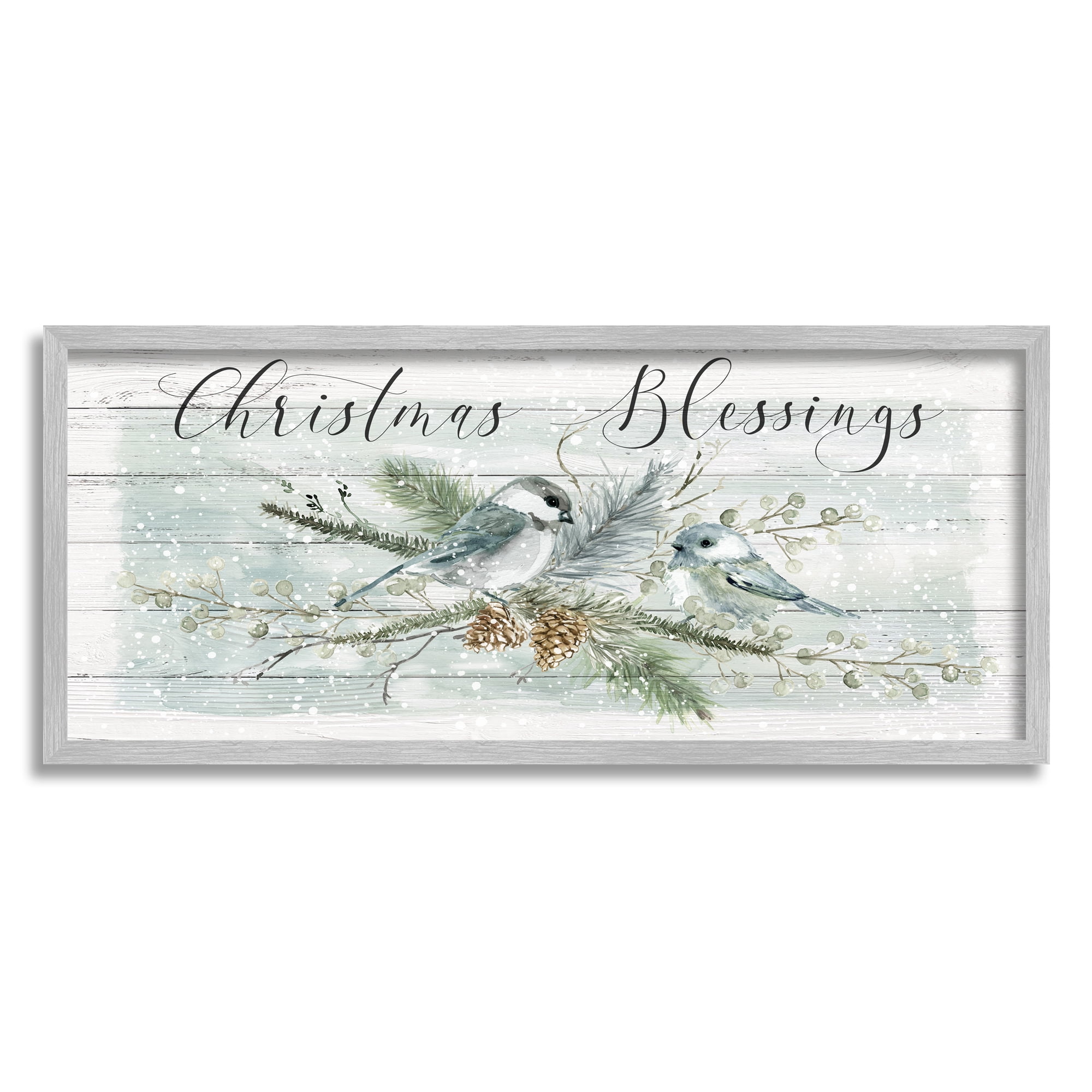 Stupell Industries Rustic Christmas Blessings Holiday Painting Gray Framed Art Print Wall Art, 30 x 13