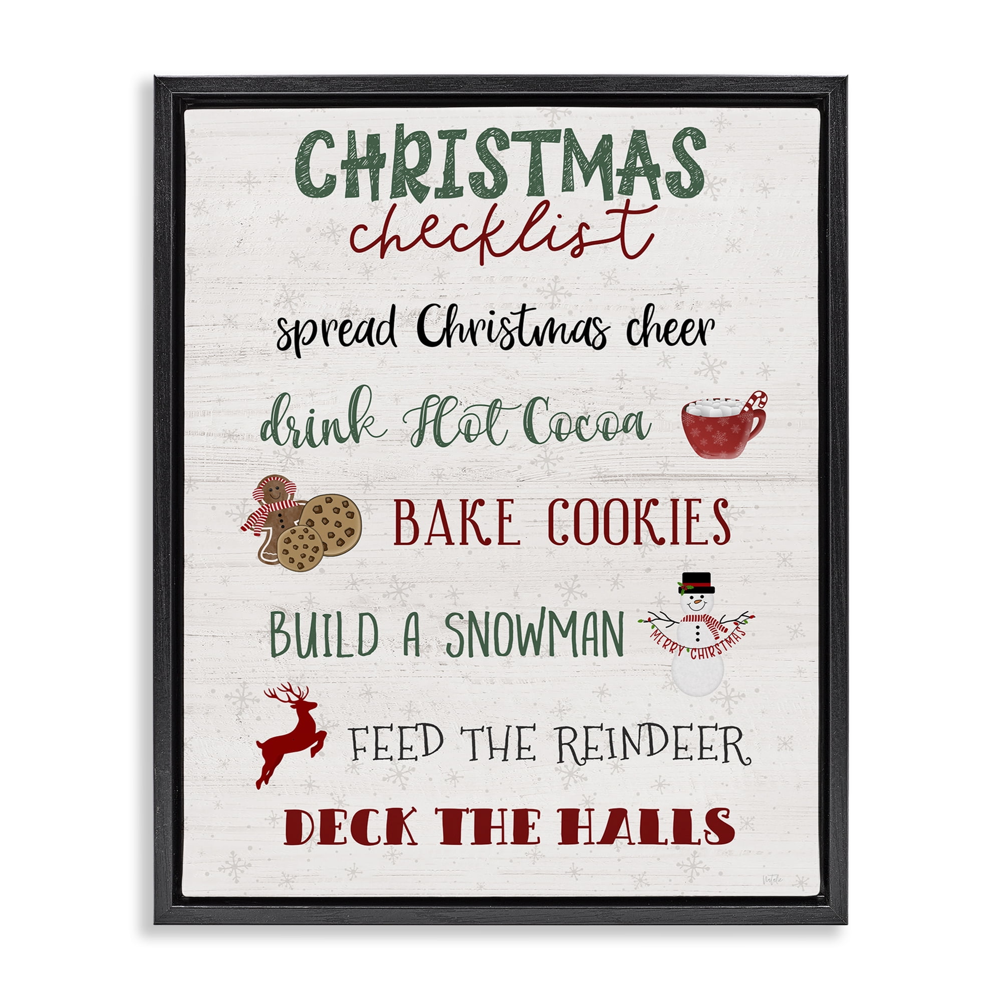 Stupell Industries Rustic Christmas Checklist Holiday Painting Black Floater Framed Canvas Art Prints Wall Art, 17 x 21