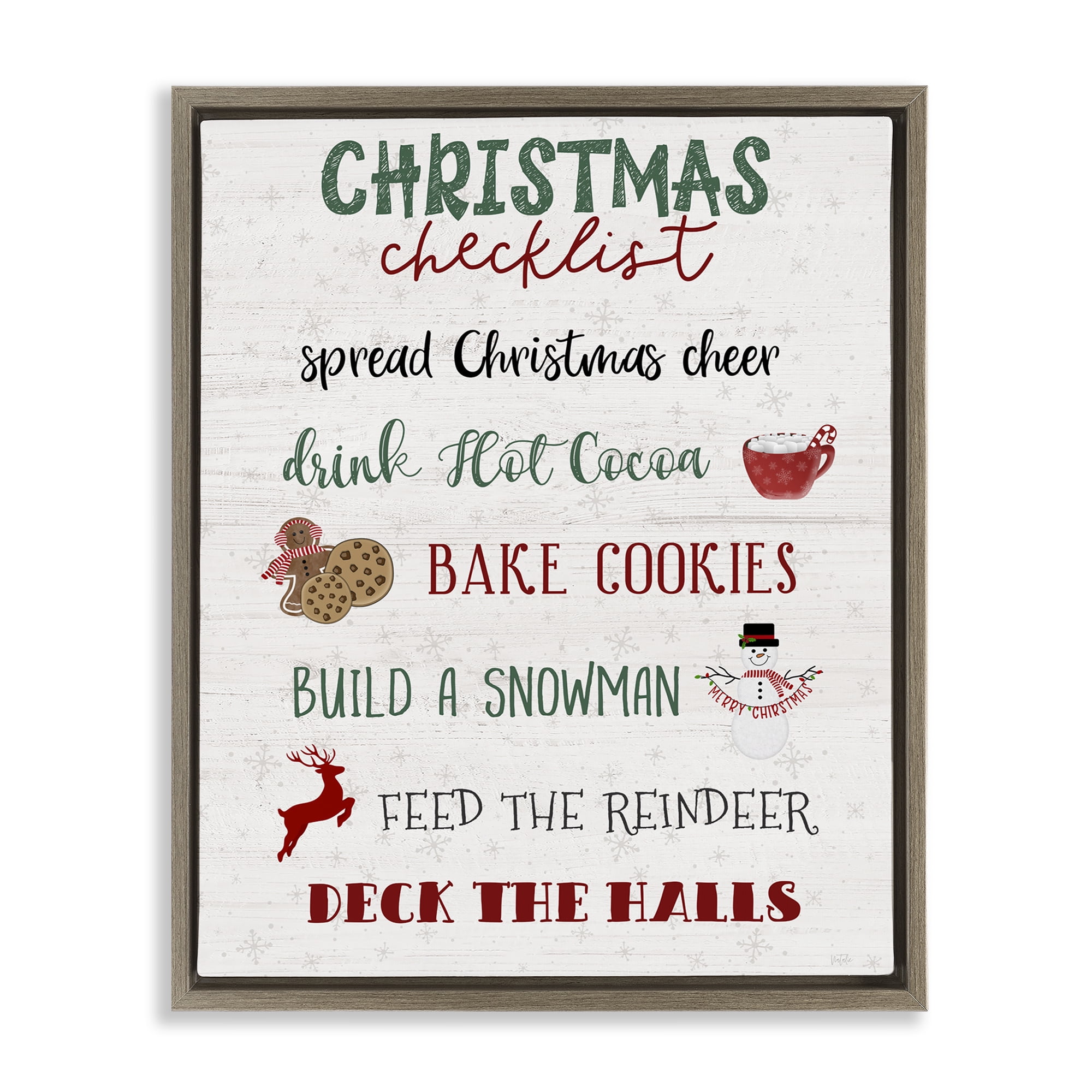 Stupell Industries Rustic Christmas Checklist Holiday Painting Brown Floater Framed Canvas Art Prints Wall Art, 17 x 21