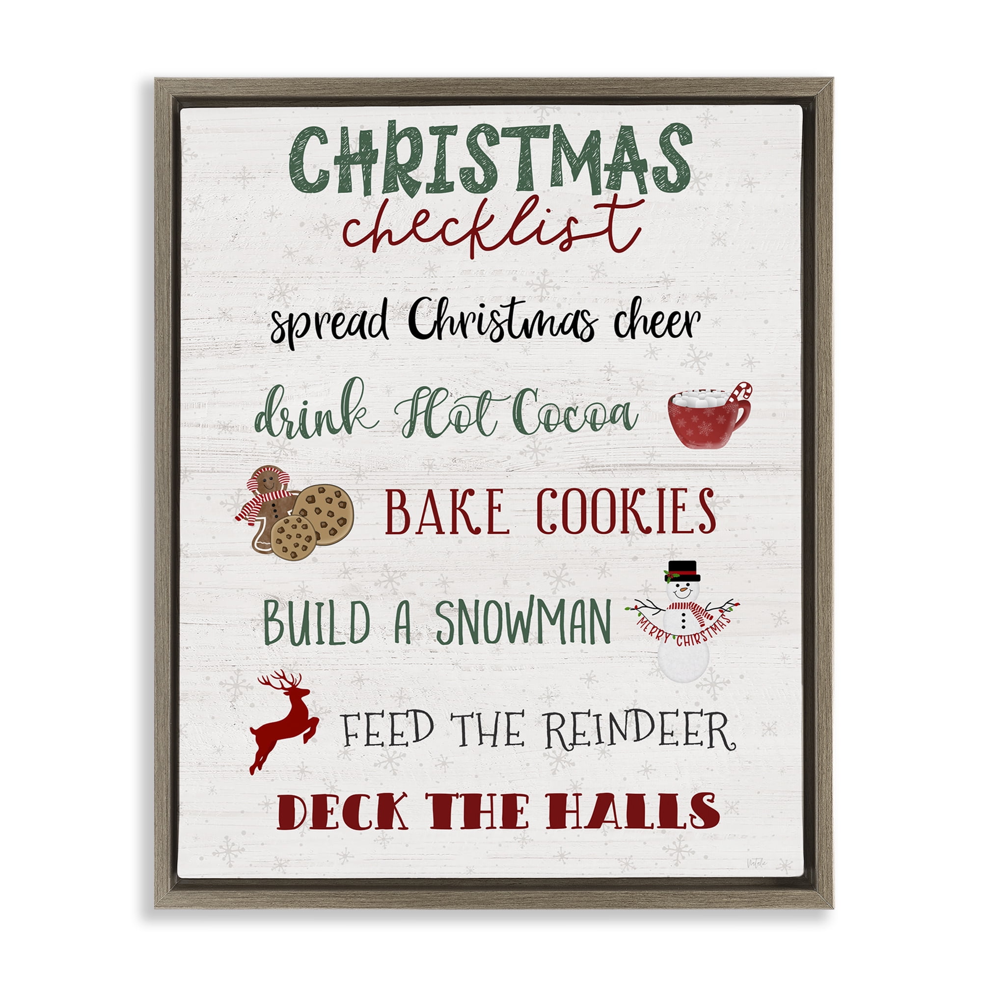 Stupell Industries Rustic Christmas Checklist Holiday Painting Brown Floater Framed Canvas Art Prints Wall Art, 25 x 31