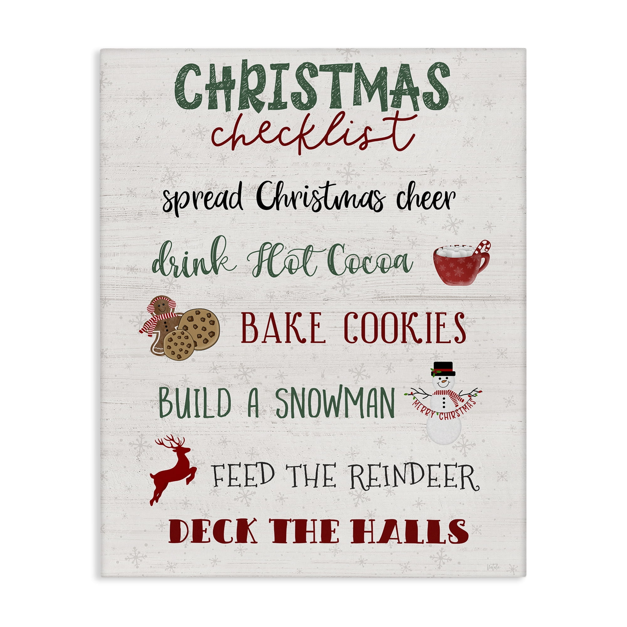 Stupell Industries Rustic Christmas Checklist Holiday Painting Gallery Wrapped Canvas Art Prints Wall Art, 16 x 20