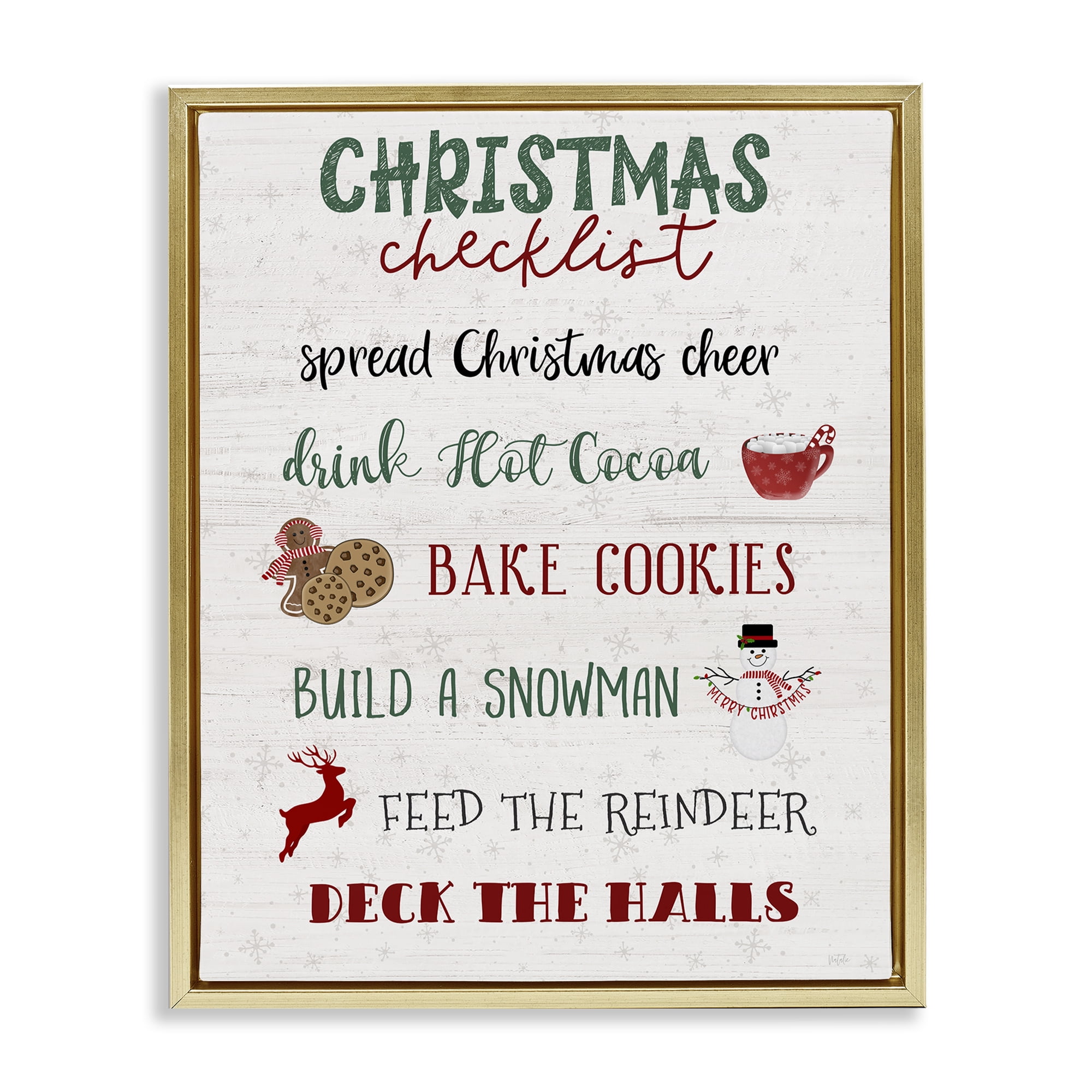 Stupell Industries Rustic Christmas Checklist Holiday Painting Gold Floater Framed Canvas Art Prints Wall Art, 17 x 21