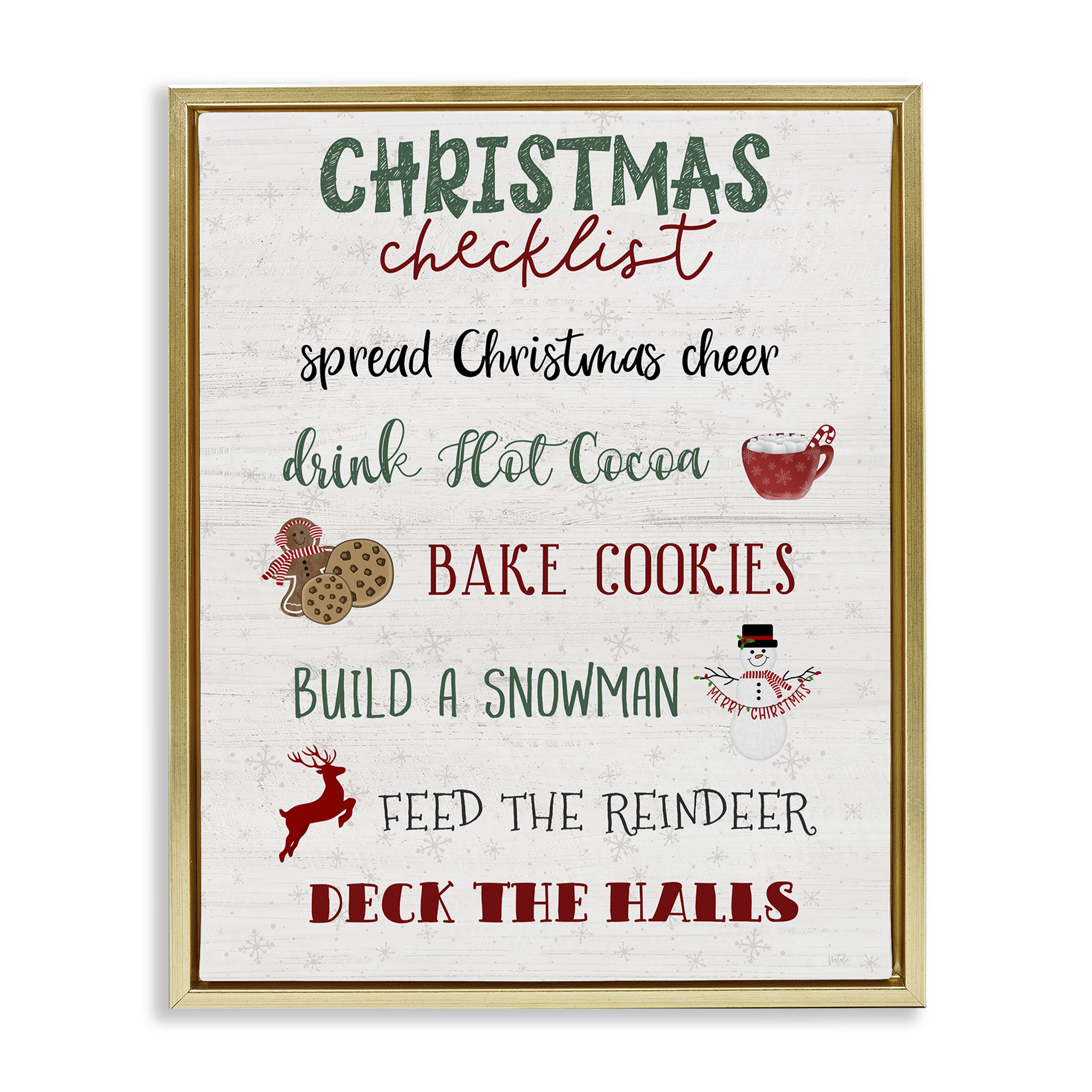 Stupell Industries Rustic Christmas Checklist Holiday Painting Gold Floater Framed Canvas Art Prints Wall Art, 25 x 31