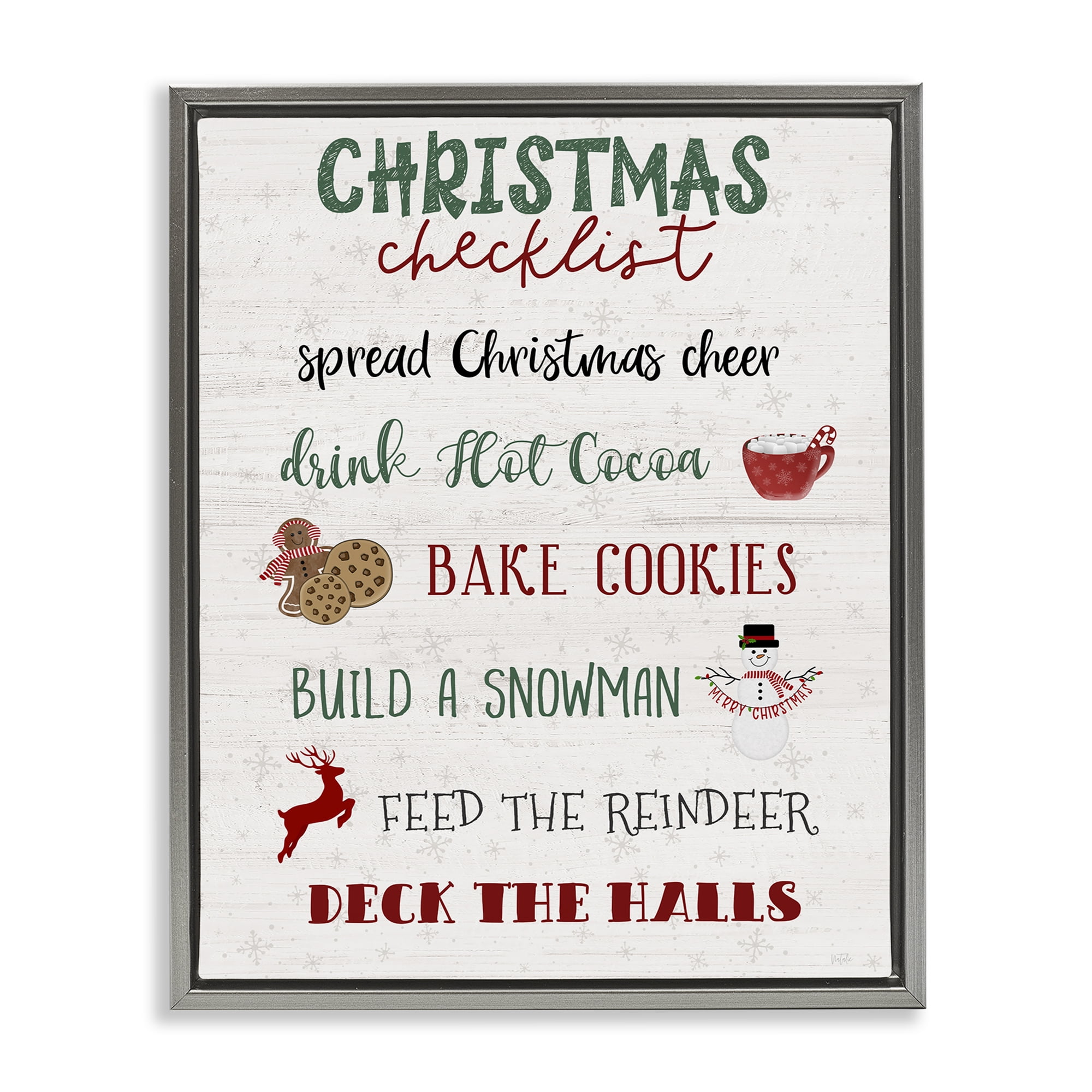 Stupell Industries Rustic Christmas Checklist Holiday Painting Gray Floater Framed Canvas Art Prints Wall Art, 17 x 21