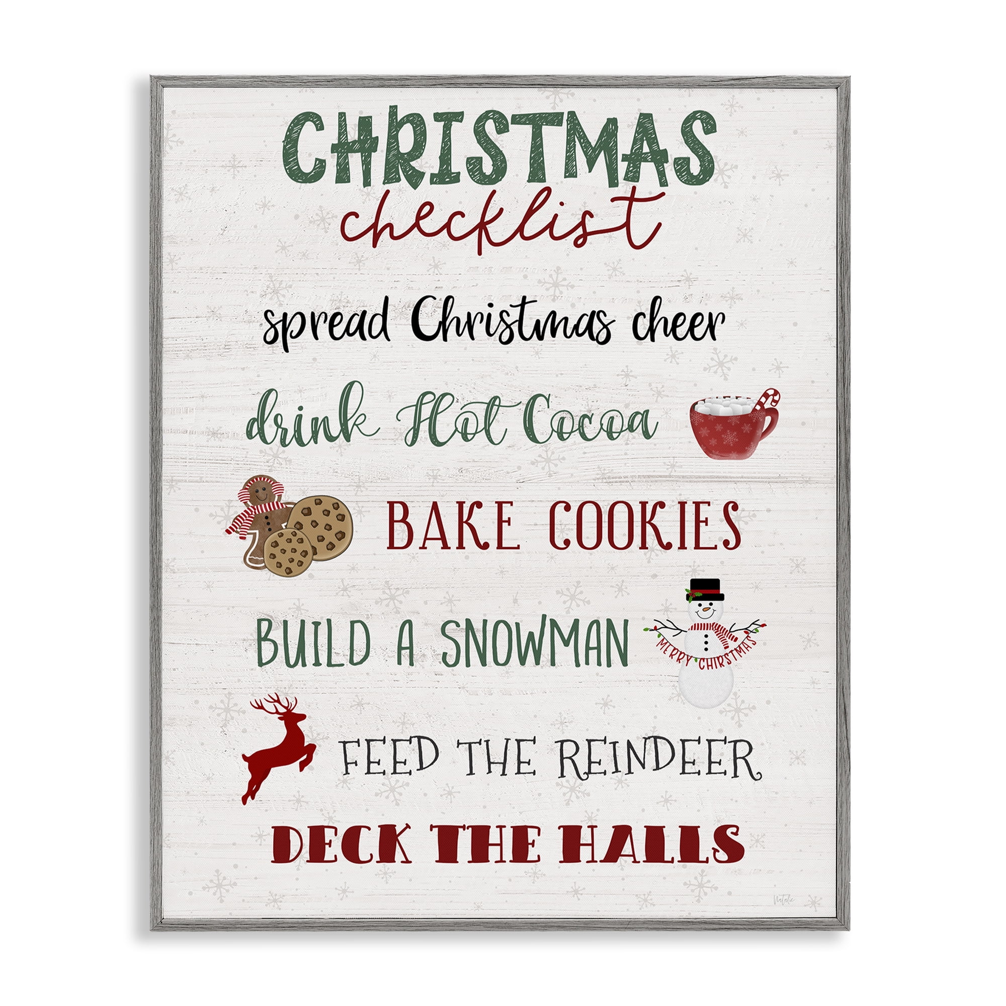 Stupell Industries Rustic Christmas Checklist Holiday Painting Gray Framed Art Prints Wall Art, 11 x 14