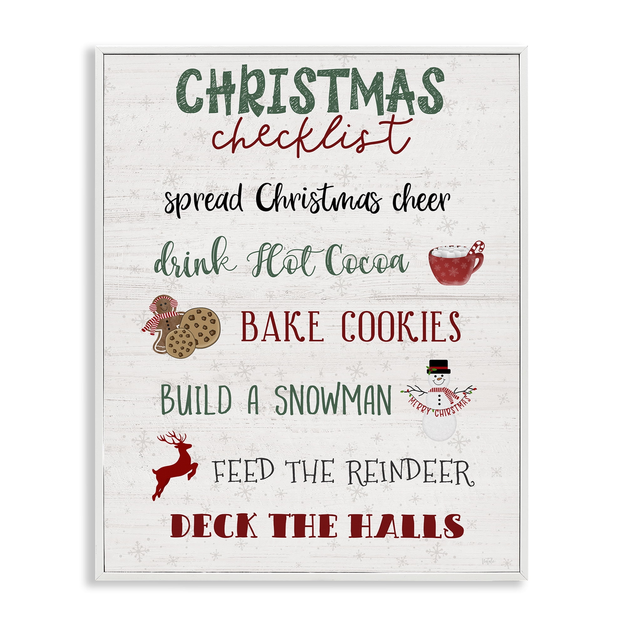 Stupell Industries Rustic Christmas Checklist Holiday Painting White Framed Art Prints Wall Art, 24 x 30