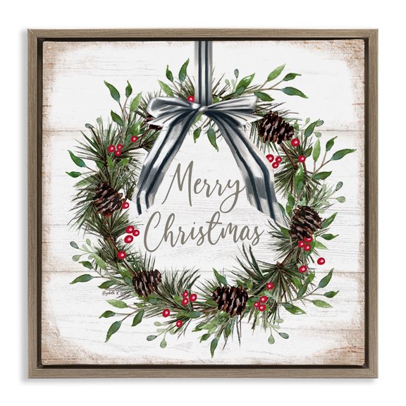 Stupell Industries Rustic Christmas Pinecone Wreath Quotes and Sayings Painting Brown Floater Framed Canvas Art Print Wall Art, 25 x 25