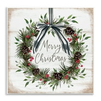 Stupell Industries Rustic Christmas Pinecone Wreath Quotes and Sayings Painting Unframed Art Print Wall Art, 12 x 12