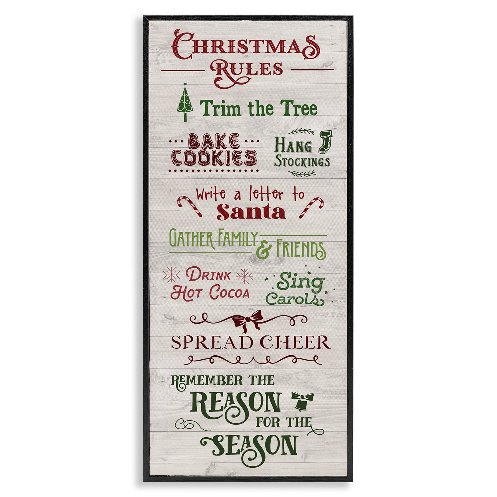 Stupell Industries Rustic Christmas Rules Holiday Painting Black Framed Art Prints Wall Art, 10 x 24