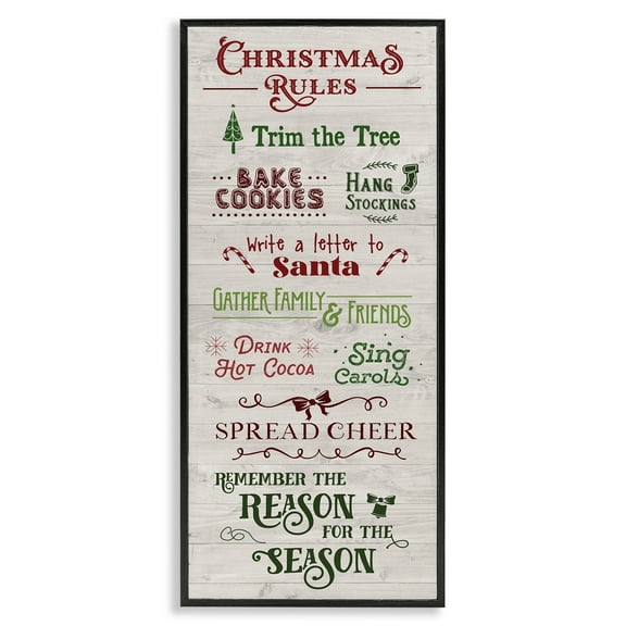 Stupell Industries Rustic Christmas Rules Holiday Painting Black Framed Art Prints Wall Art, 10 x 24