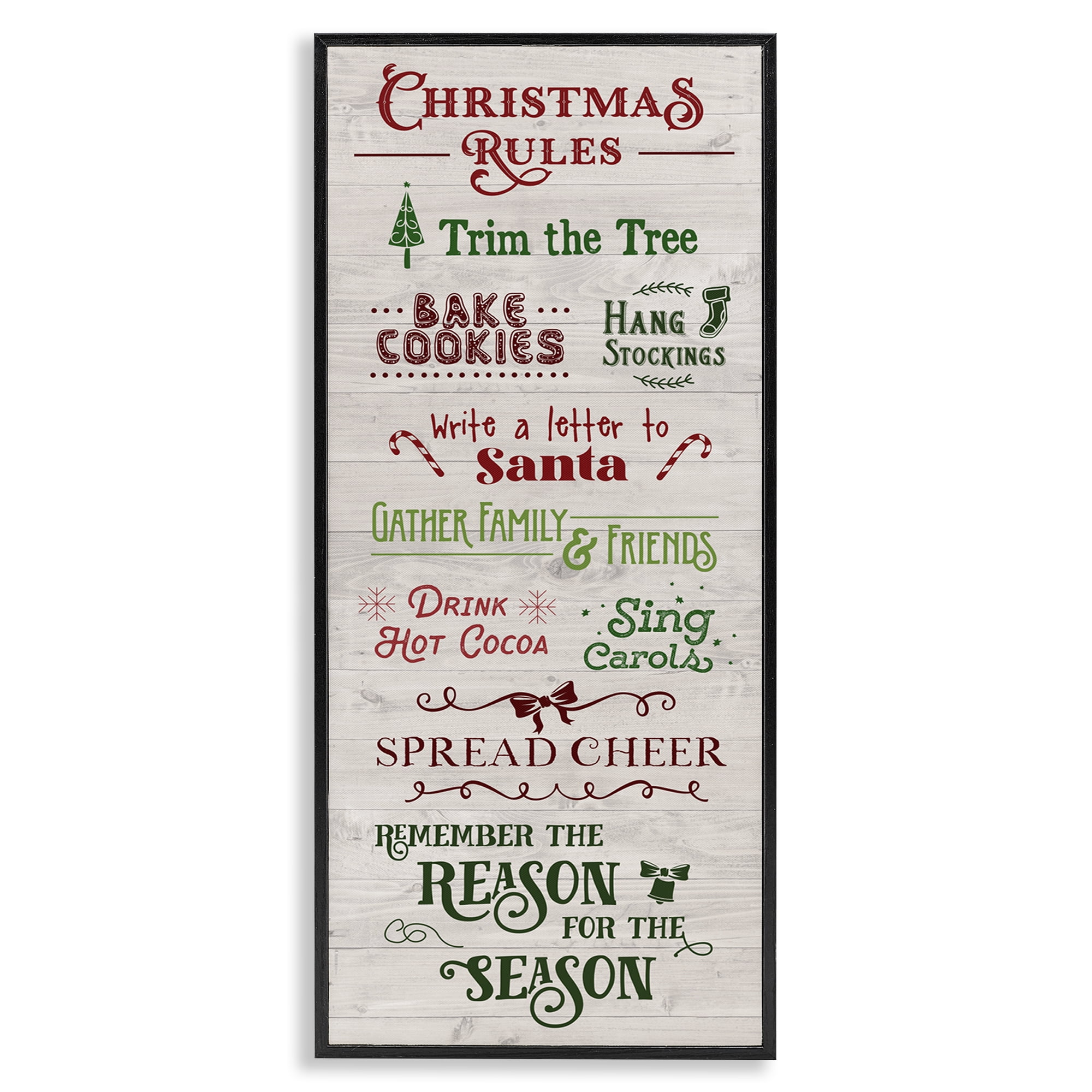 Stupell Industries Rustic Christmas Rules Holiday Painting Black Framed Art Prints Wall Art, 13 x 30