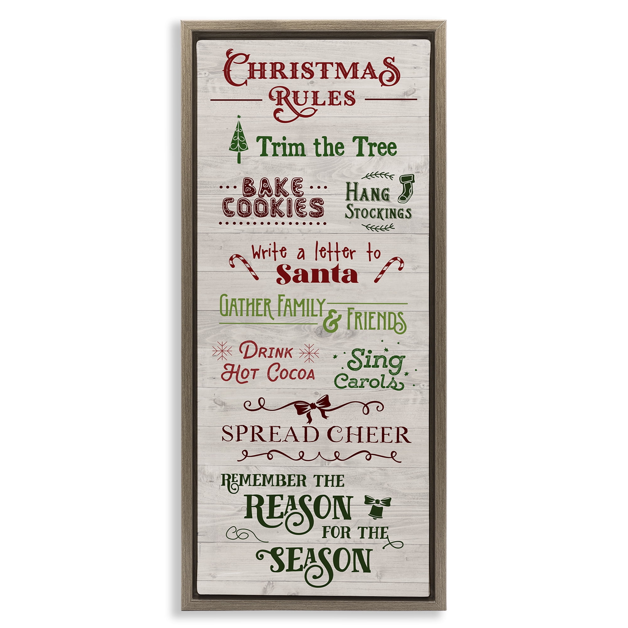 Stupell Industries Rustic Christmas Rules Holiday Painting Brown Floater Framed Canvas Art Prints Wall Art, 11 x 25