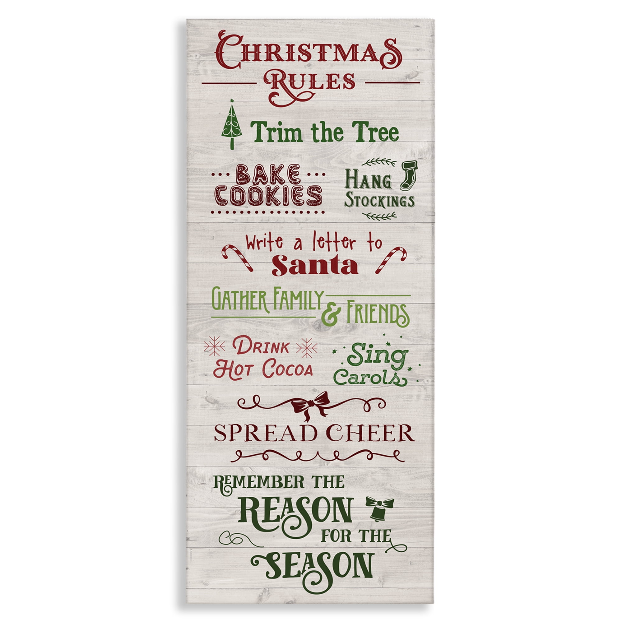 Stupell Industries Rustic Christmas Rules Holiday Painting Gallery Wrapped Canvas Art Prints Wall Art, 13 x 30