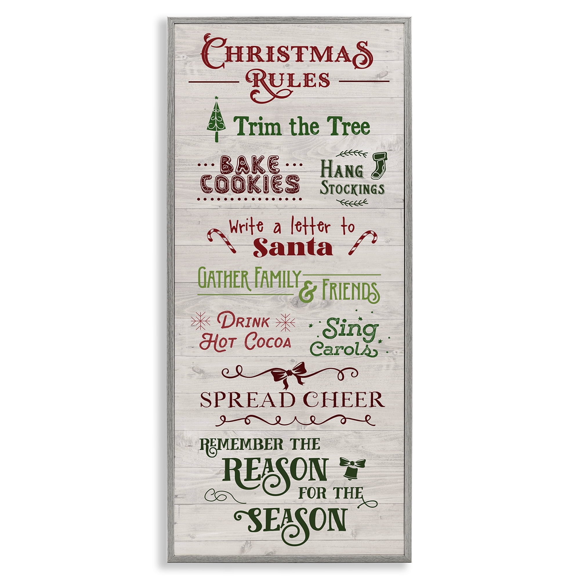 Stupell Industries Rustic Christmas Rules Holiday Painting Gray Framed Art Prints Wall Art, 13 x 30