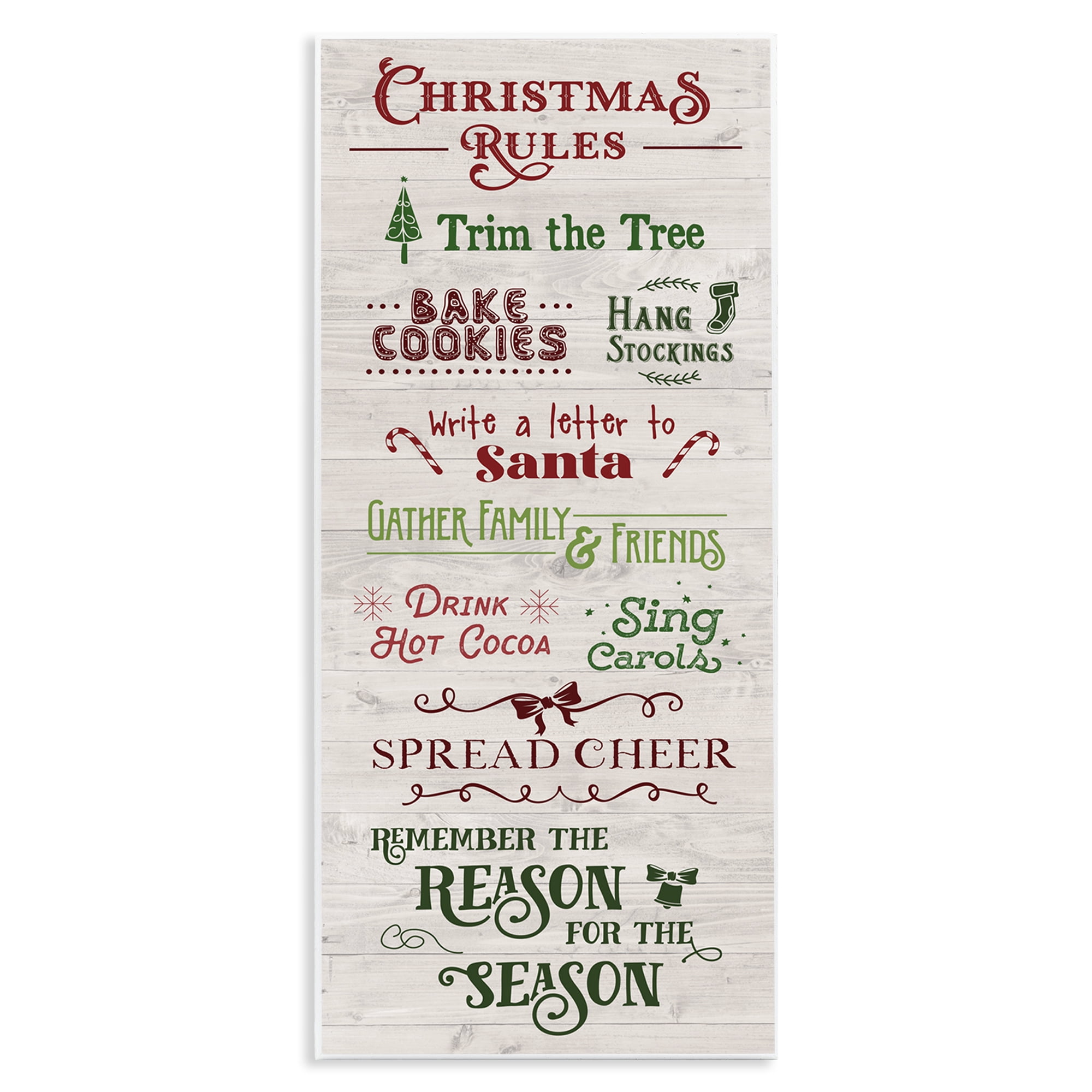 Stupell Industries Rustic Christmas Rules Holiday Painting Unframed Art Prints Wall Art, 7 x 17