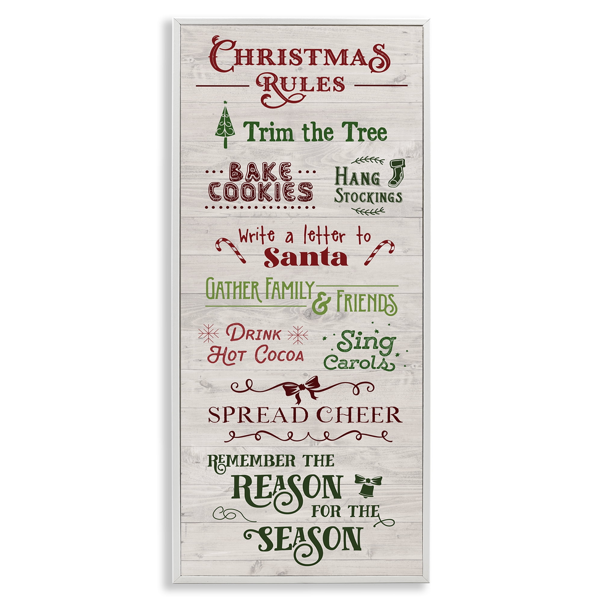 Stupell Industries Rustic Christmas Rules Holiday Painting White Framed Art Prints Wall Art, 13 x 30