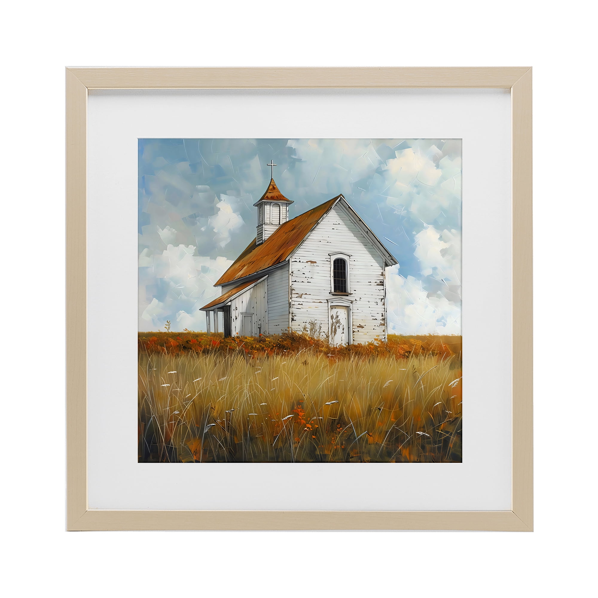Stupell Industries Rustic Church in Field Birch Framed Print Under Glass, design by Creative Studio