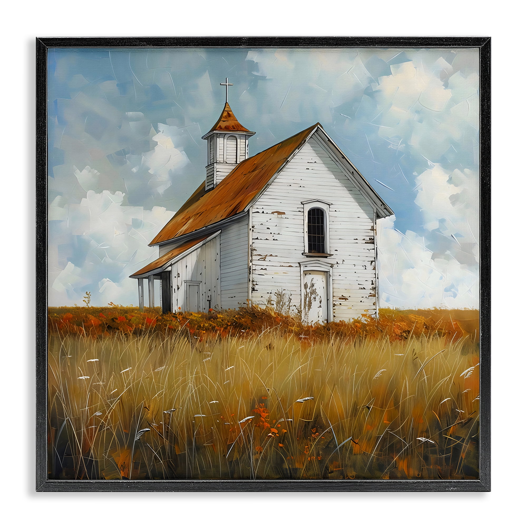Stupell Industries Rustic Church in Field Black Framed Giclee Art, design by Creative Studio