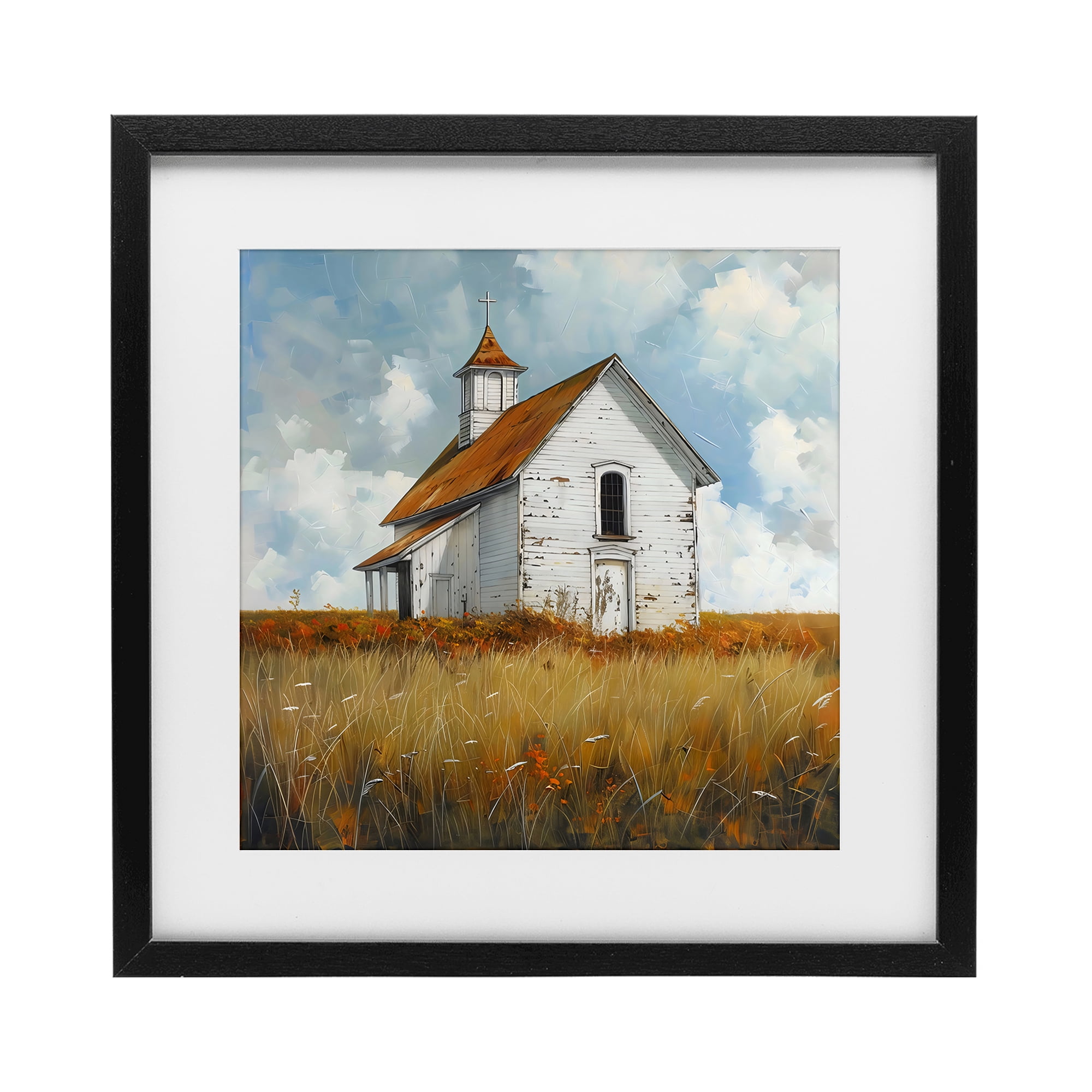 Stupell Industries Rustic Church in Field Black Framed Print Under Glass, design by Creative Studio