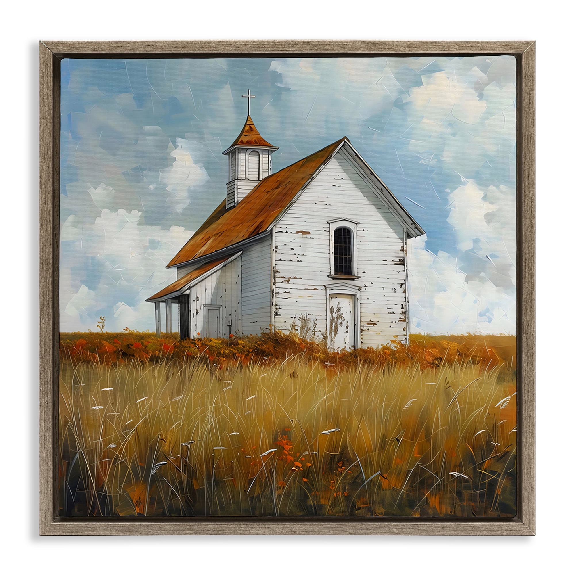Stupell Industries Rustic Church in Field Brown Framed Floater Canvas Wall Art, design by Creative Studio