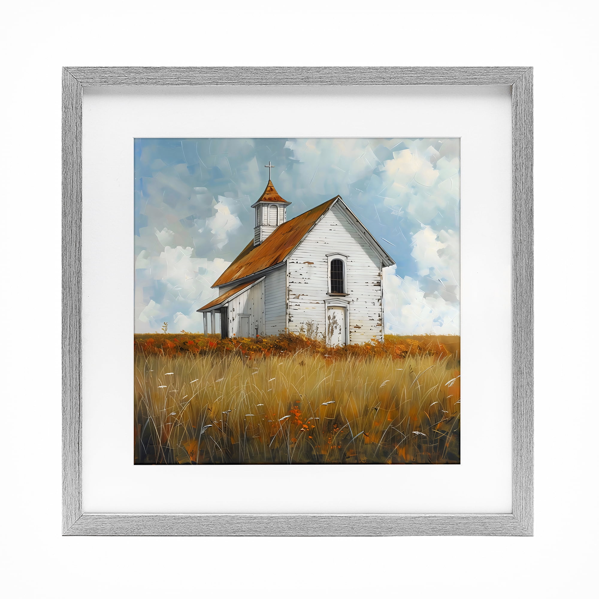 Stupell Industries Rustic Church in Field Gray Framed Print Under Glass, design by Creative Studio