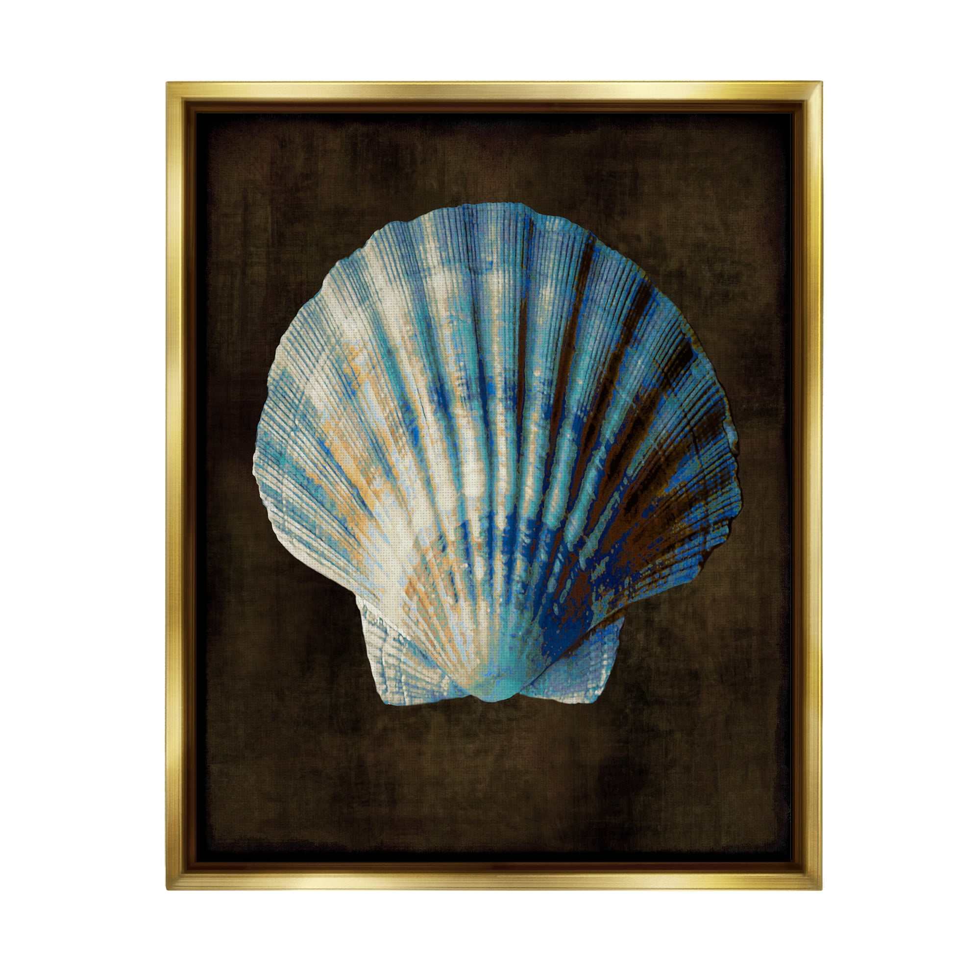 Stupell Industries Rustic Clam Shell Nature Painting Gold Floater Framed Art Print Wall Art, 17 x 21