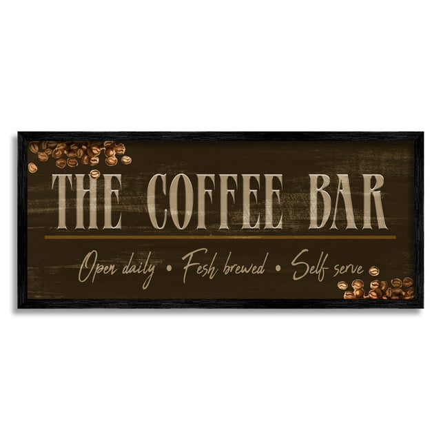 Stupell Industries Rustic Coffee Bar Sign Food & Beverage Painting Black Framed Art Print Wall Art, 30 x 13