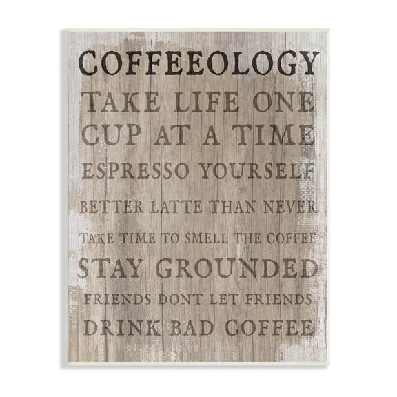 Stupell Industries Rustic Coffeeology Sign Espresso Positivity Phrases Drink Puns, 10 x 15, Design by Daphne Polselli