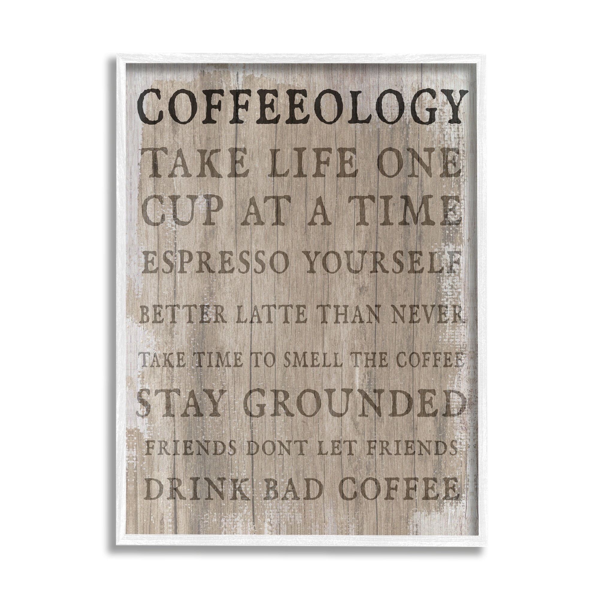Stupell Industries Rustic Coffeeology Sign Espresso Positivity Phrases Drink Puns, 11 x 14, Design by Daphne Polselli