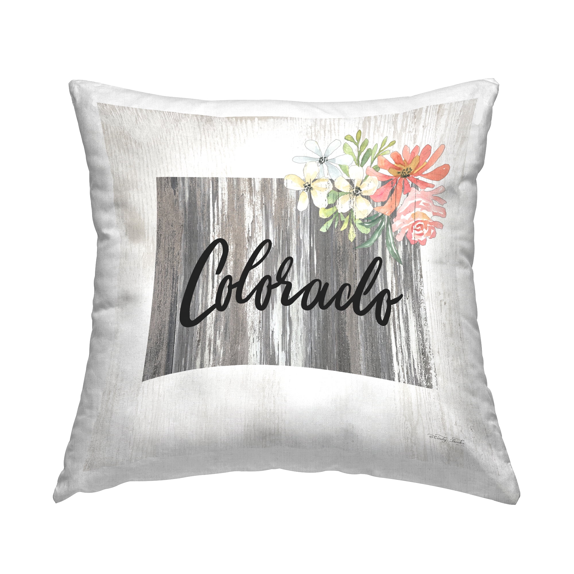 Stupell Industries Rustic Colorado Floral State Square Decorative Printed Throw Pillow, 18 x 18