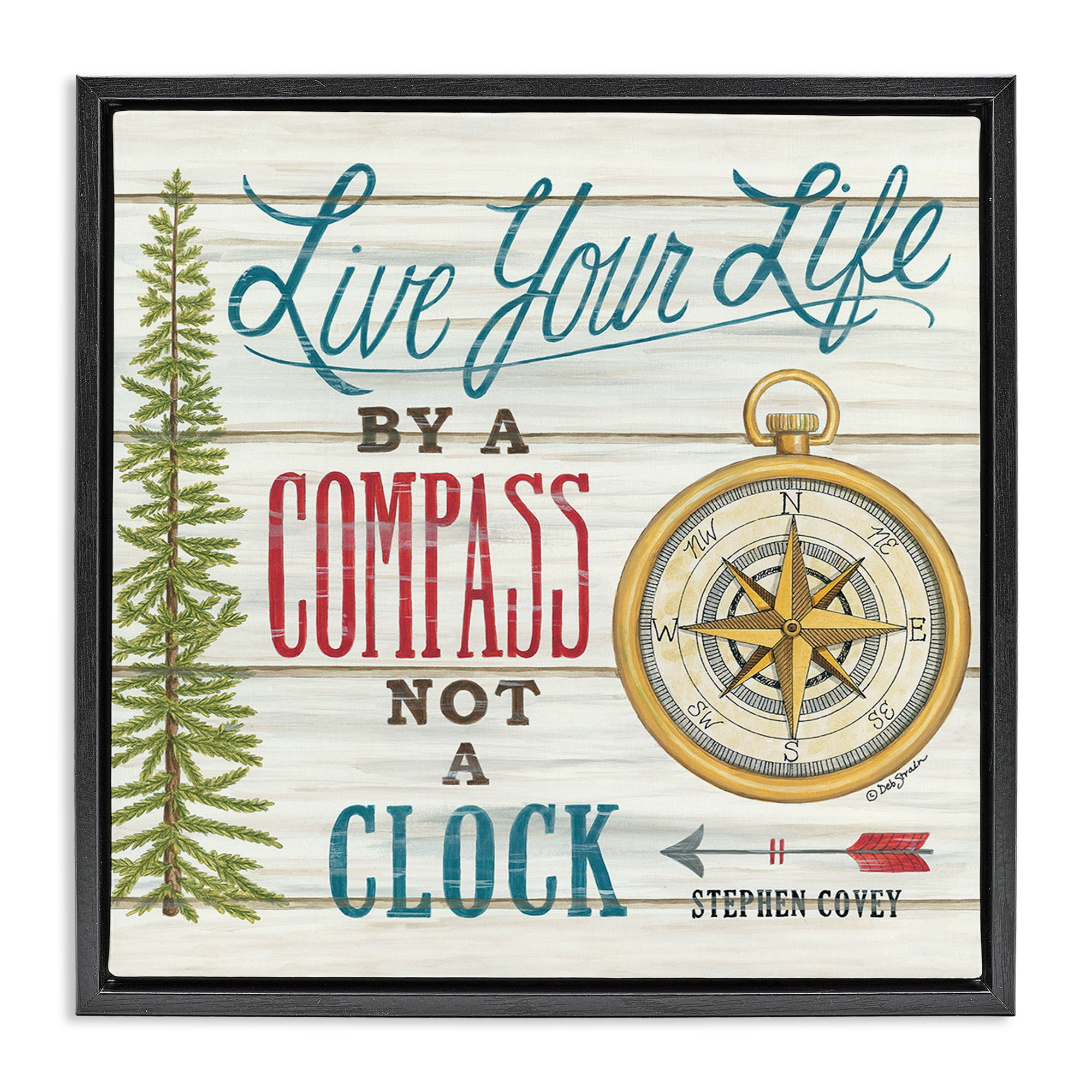 Stupell Industries Rustic Compass Adventure Phrase Typography Painting Black Floater Framed Canvas Art Print Wall Art, 18 x 18