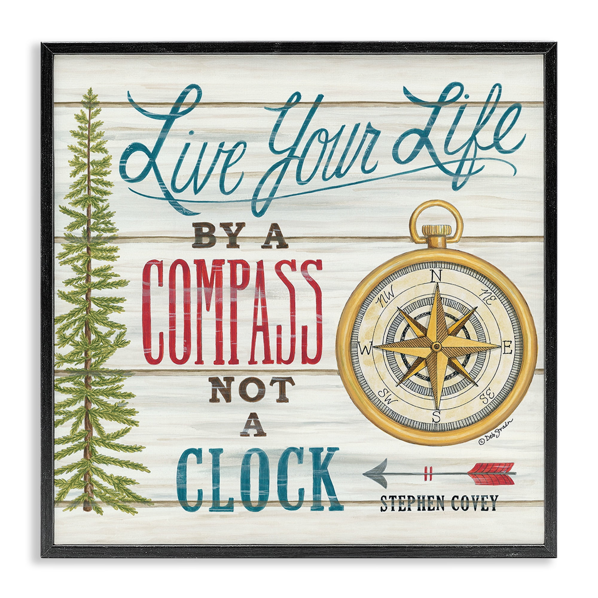 Stupell Industries Rustic Compass Adventure Phrase Typography Painting Black Framed Art Print Wall Art, 17 x 17