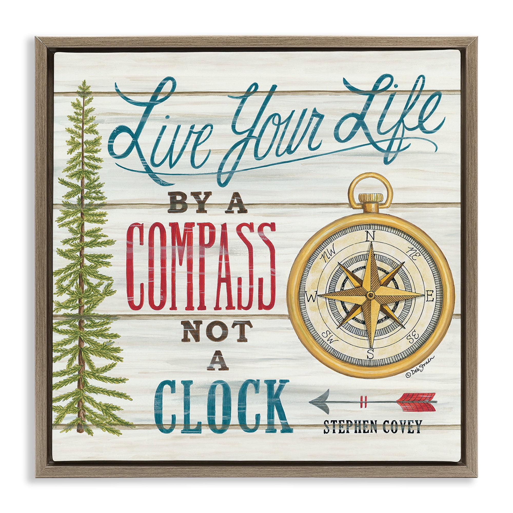 Stupell Industries Rustic Compass Adventure Phrase Typography Painting Brown Floater Framed Canvas Art Print Wall Art, 25 x 25