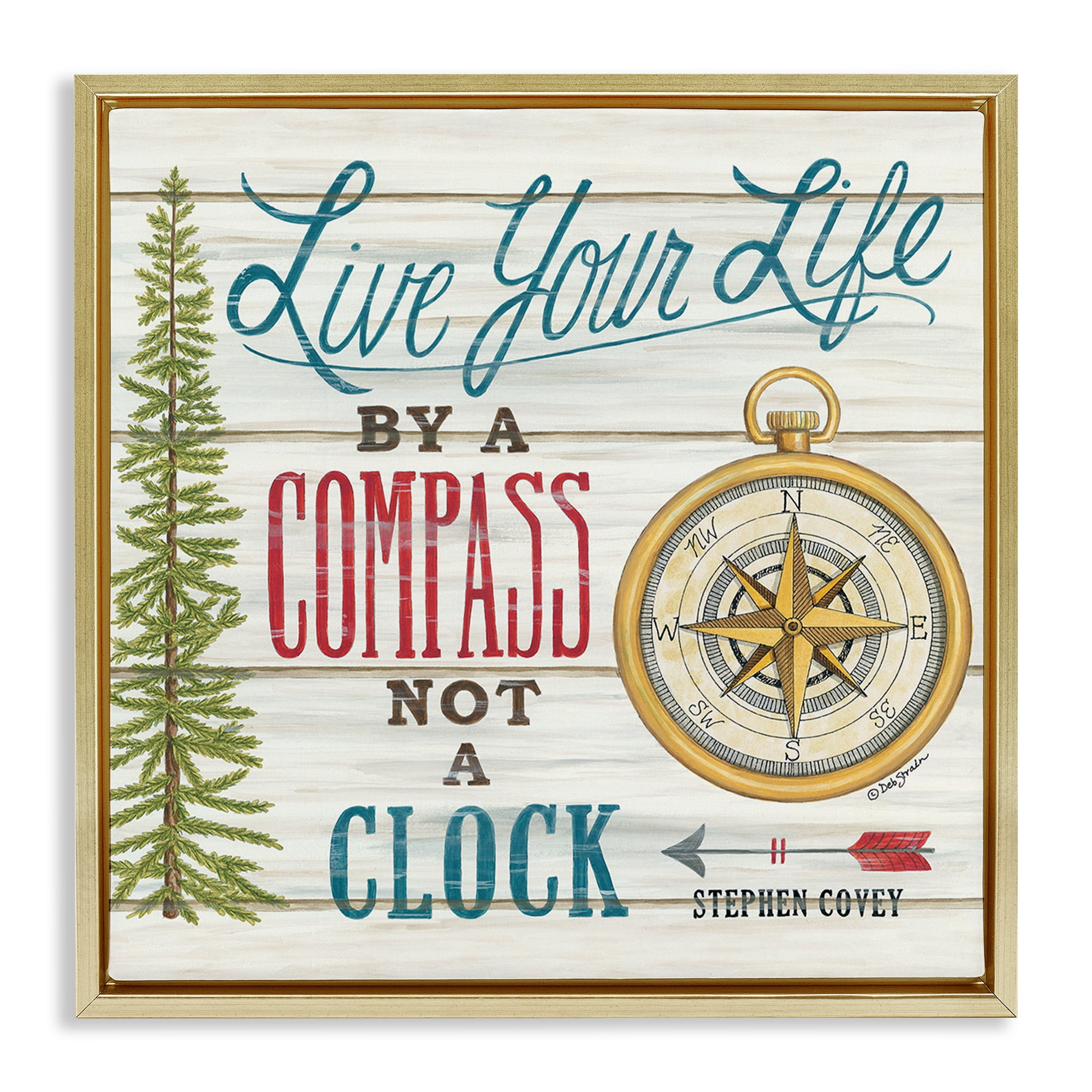 Stupell Industries Rustic Compass Adventure Phrase Typography Painting Gold Floater Framed Canvas Art Print Wall Art, 25 x 25