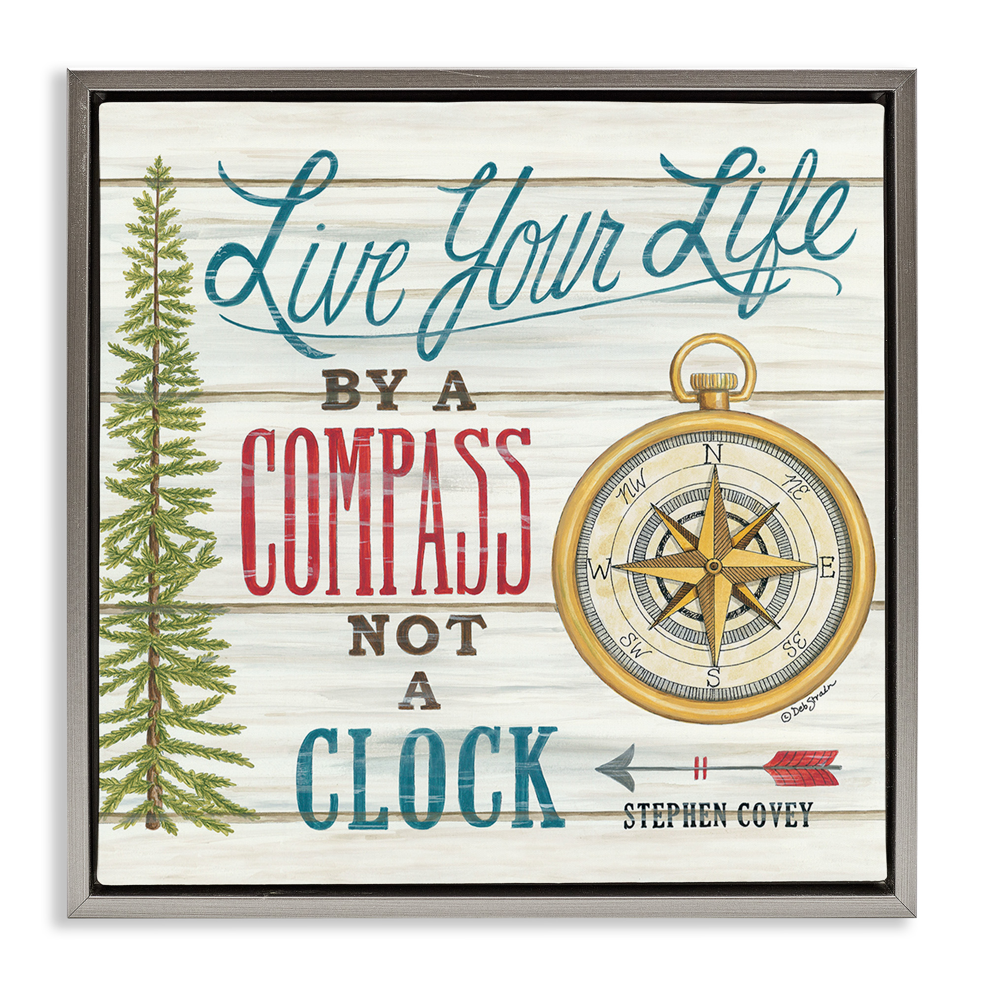 Stupell Industries Rustic Compass Adventure Phrase Typography Painting Gray Floater Framed Canvas Art Print Wall Art, 25 x 25