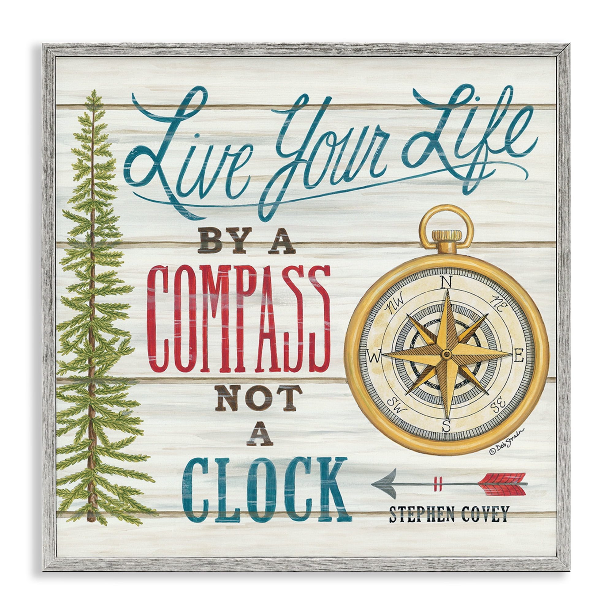 Stupell Industries Rustic Compass Adventure Phrase Typography Painting Gray Framed Art Print Wall Art, 17 x 17