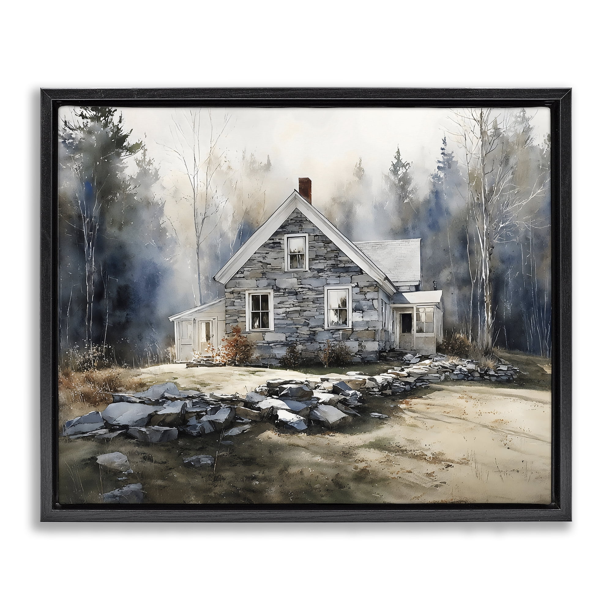 Stupell Industries Rustic Cottage Among the Trees Black Framed Floater Canvas Wall Art, design by Franklyn Gregory