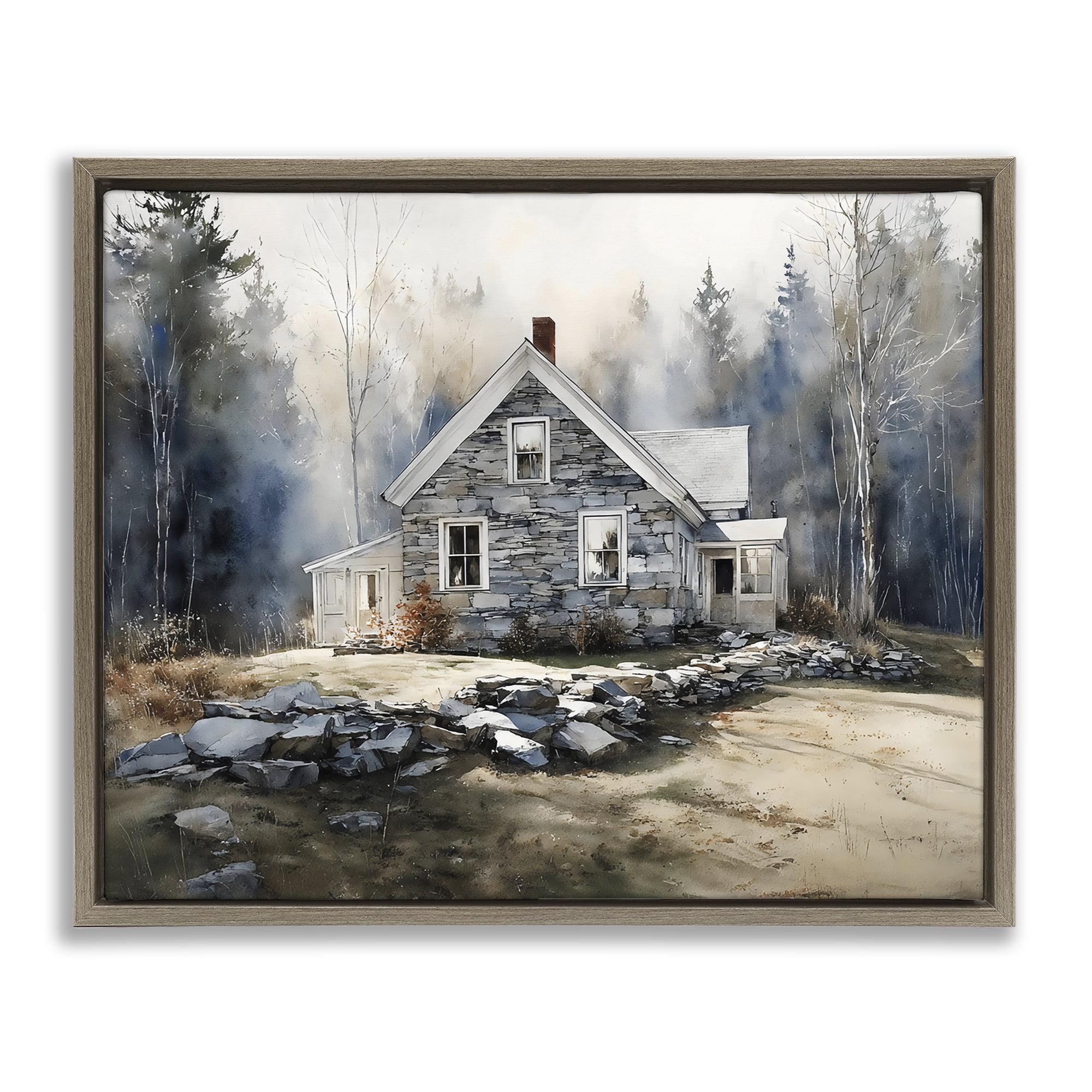 Stupell Industries Rustic Cottage Among the Trees Brown Framed Floater Canvas Wall Art, design by Franklyn Gregory
