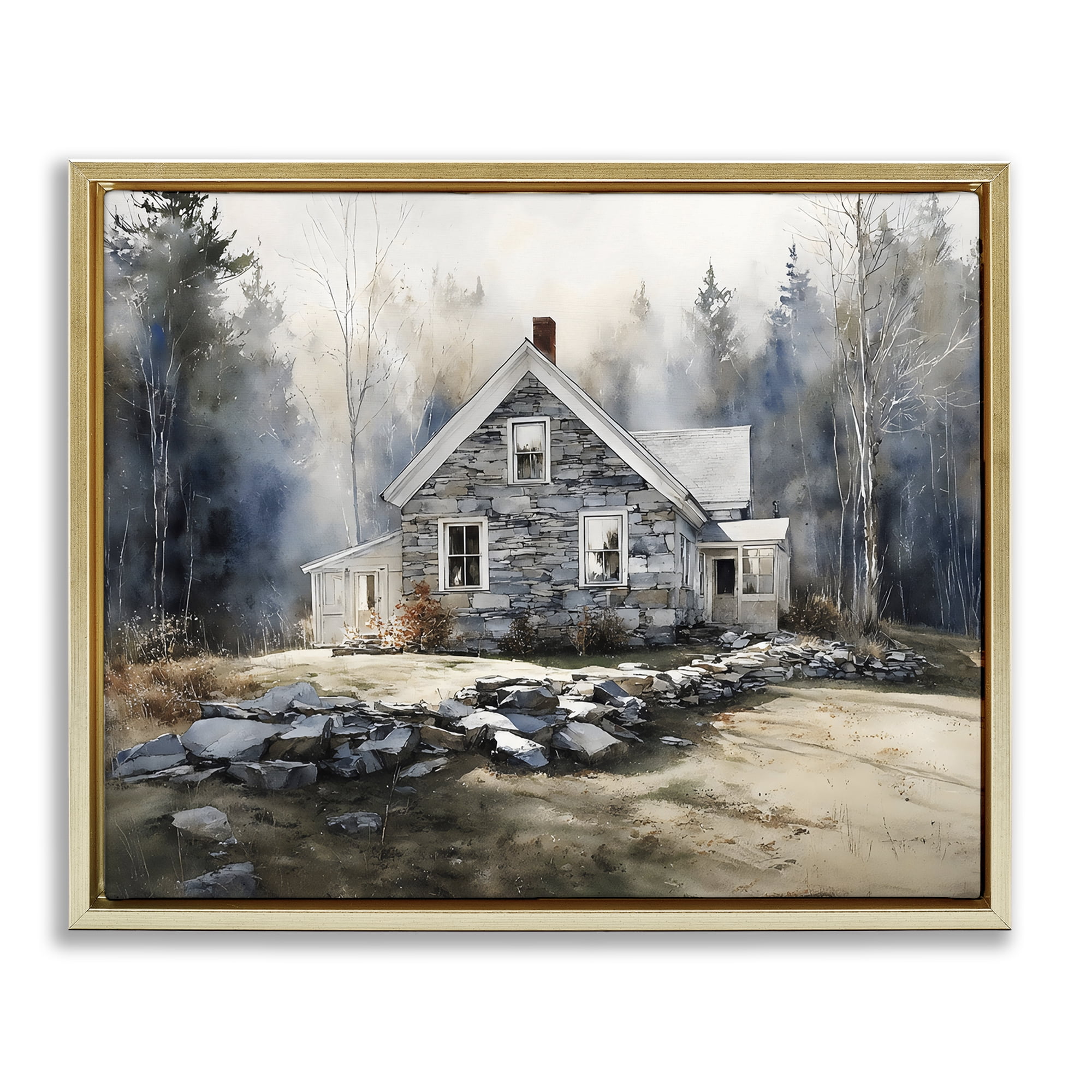 Stupell Industries Rustic Cottage Among the Trees Gold Framed Floater Canvas Wall Art, design by Franklyn Gregory