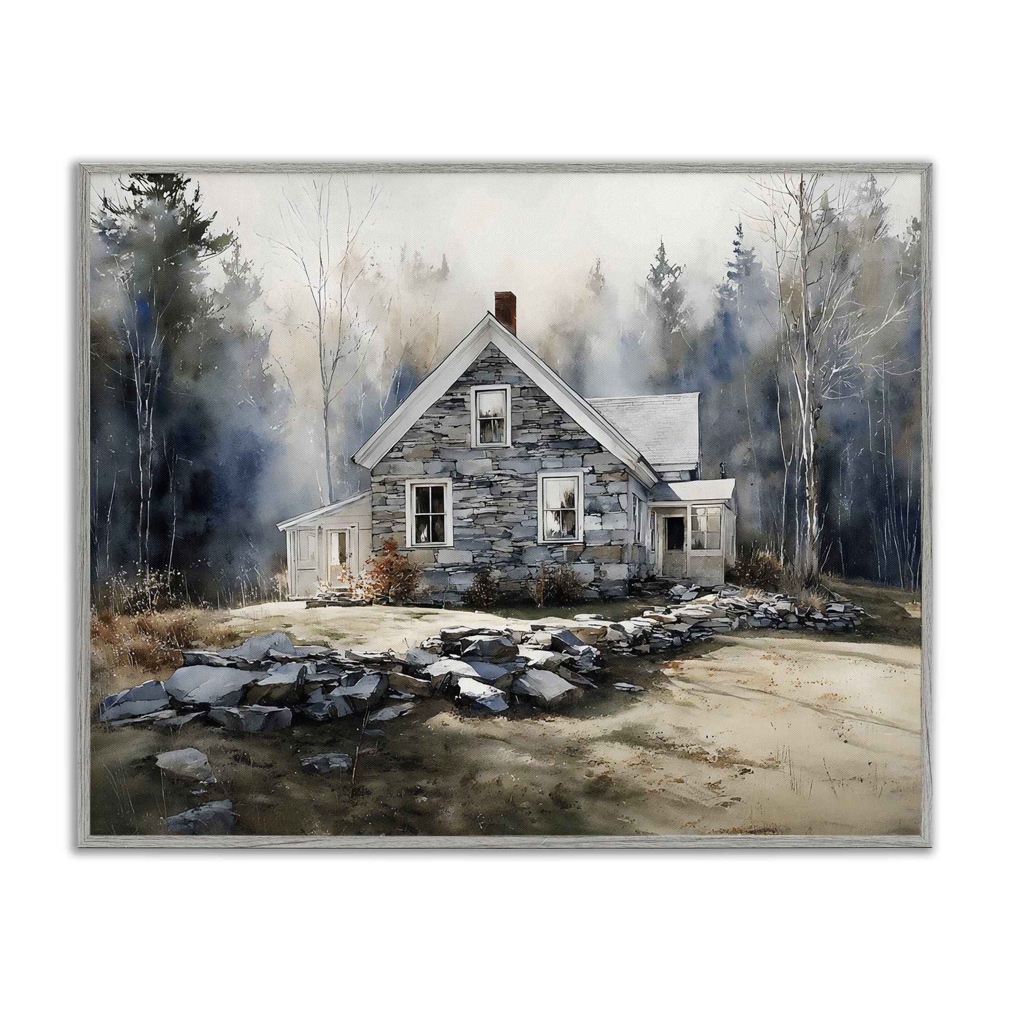 Stupell Industries Rustic Cottage Among the Trees Gray Framed Giclee Art, design by Franklyn Gregory